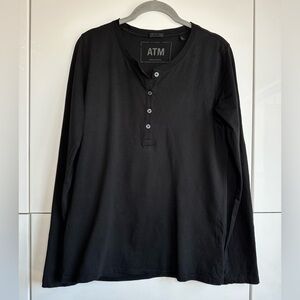 ATM Henley Shirt Black Size Small Long Sleeve